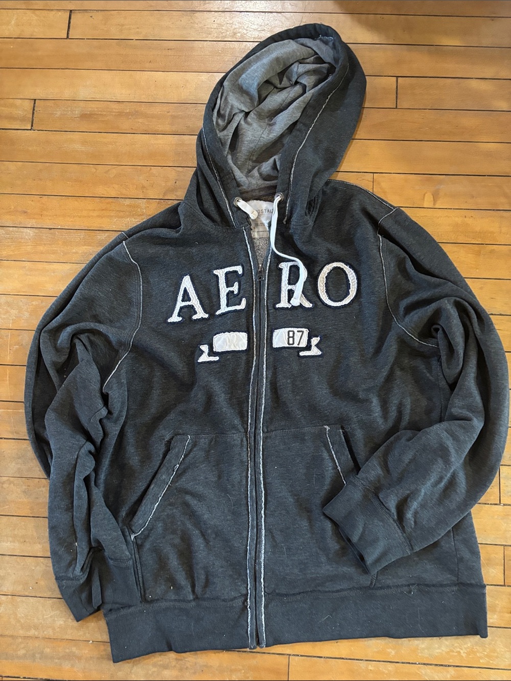 Aeropostale Charcoal Gray Sherpa-Lined Zip Hoodie